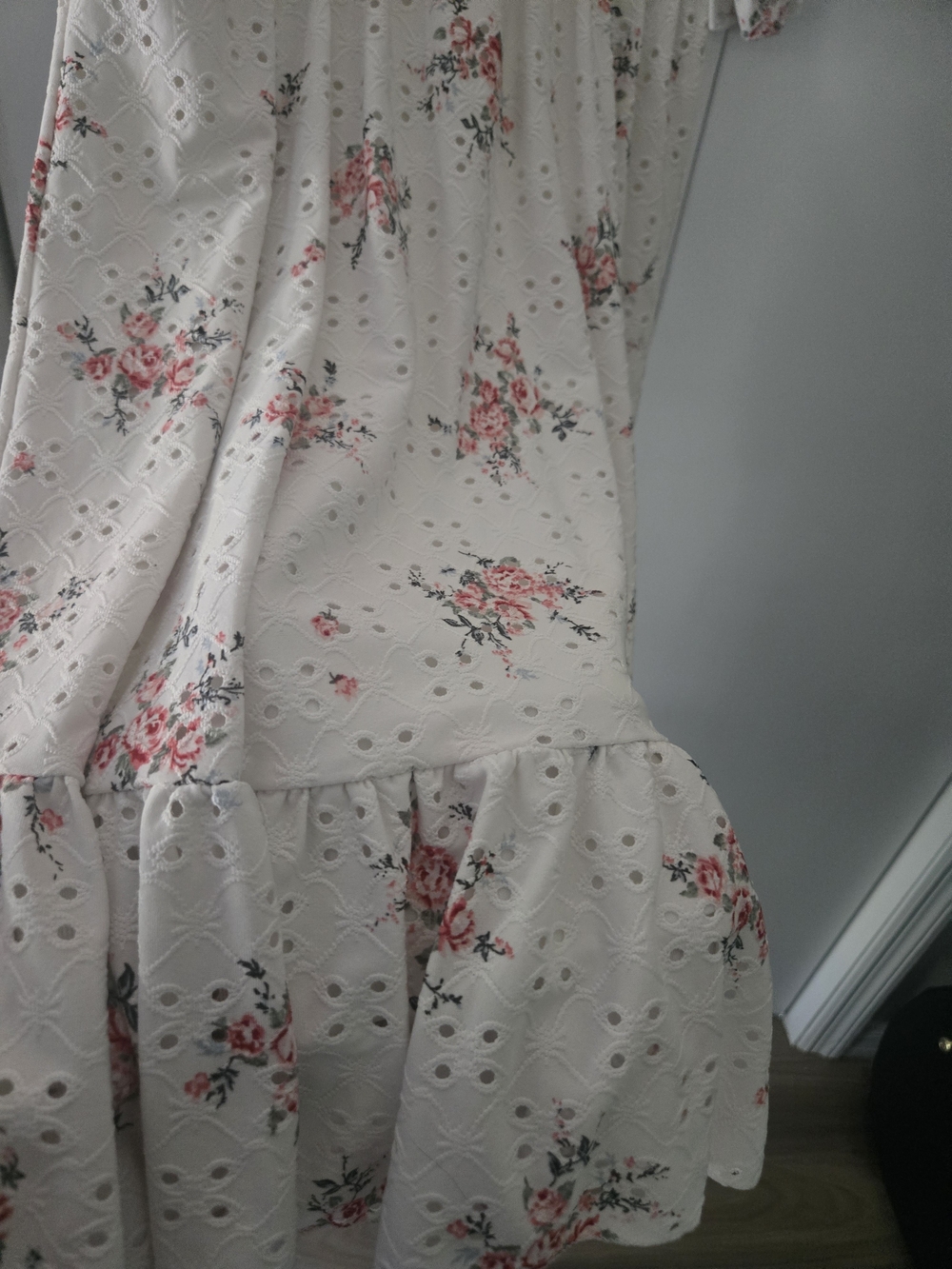 Beautees White Floral Puff Sleeve Dress with Pink Accents - Picture 6 of 9